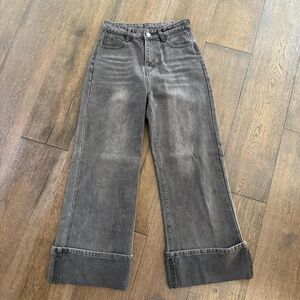 Black Cuffed Wide Leg Jeans